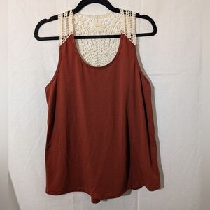 Emery Rose Burnt Umber Orange Boho Crochet Top, Size Medium
